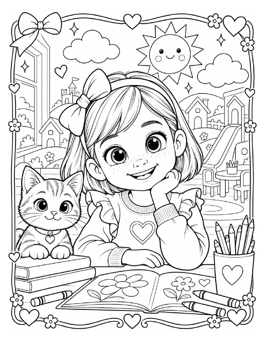 Lila and Mochi coloring page, preview 1 of 9